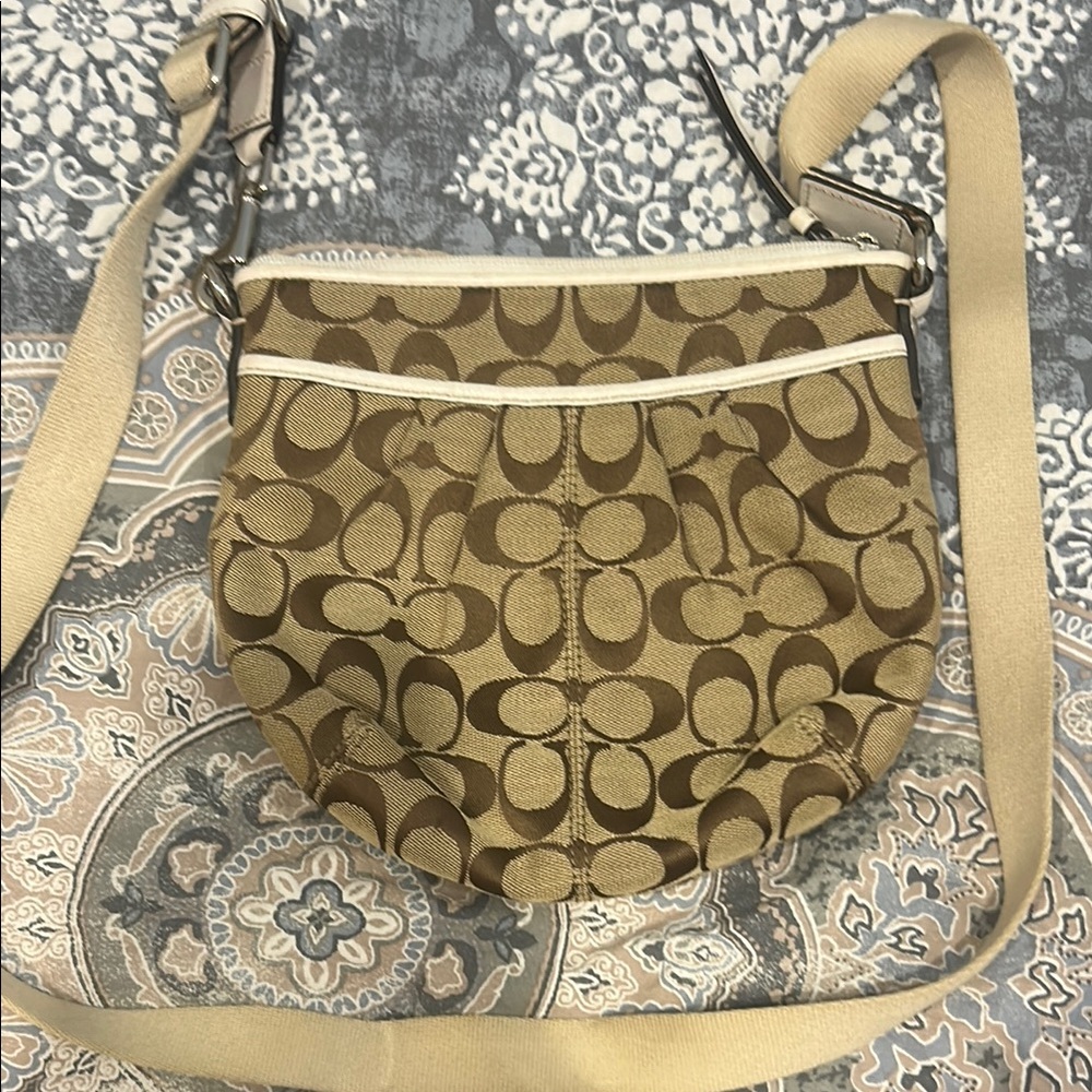 Coach Tan Crossbody Bag with Signature Monogram